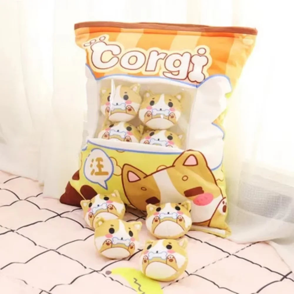 Sachet de Peluches Paquet de Gâteaux Kawaii – Coussin Snack Rempli de Mini Doudous