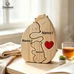 Puzzle Familial Ourse & Oursons en Bois Personnalisé – Statuette Cœur Gravée
