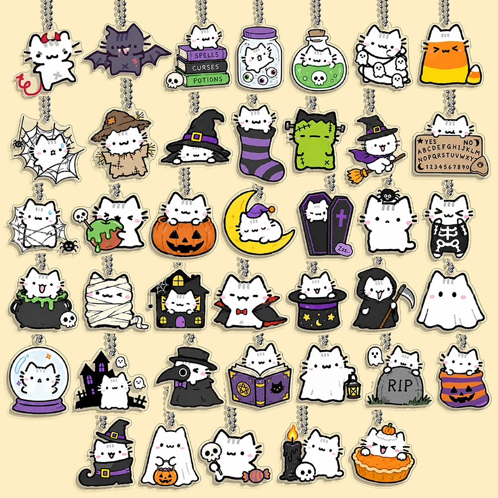 Lot Porte-Clés Chats Halloween – Pendentifs Citrouille, Fantôme & Sorcière Kawaii