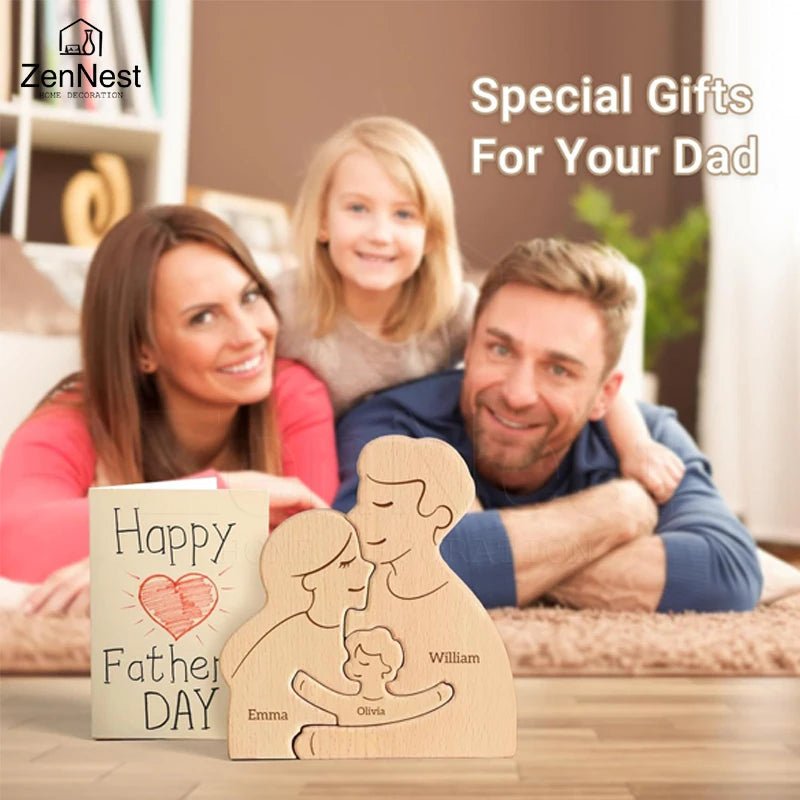 Statuette Silhouette Famille en Bois Personnalisée – Puzzle Décoratif Parents & Enfant