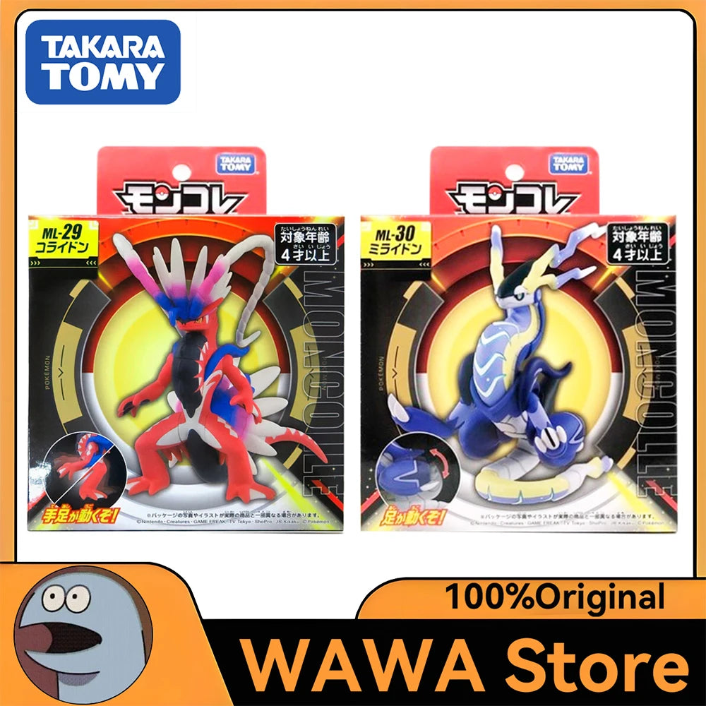 Figurine Pokémon officielle des Pokémon légendaires Koraidon et Miraidon de Paldea.