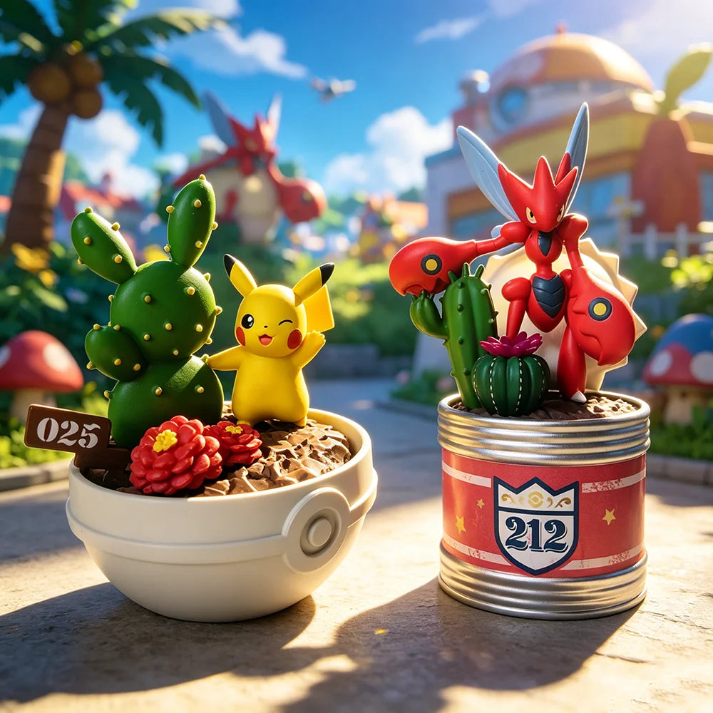 Lot de mini-figurines Pokémon variées présentées sur de petits socles thématiques d'environnement