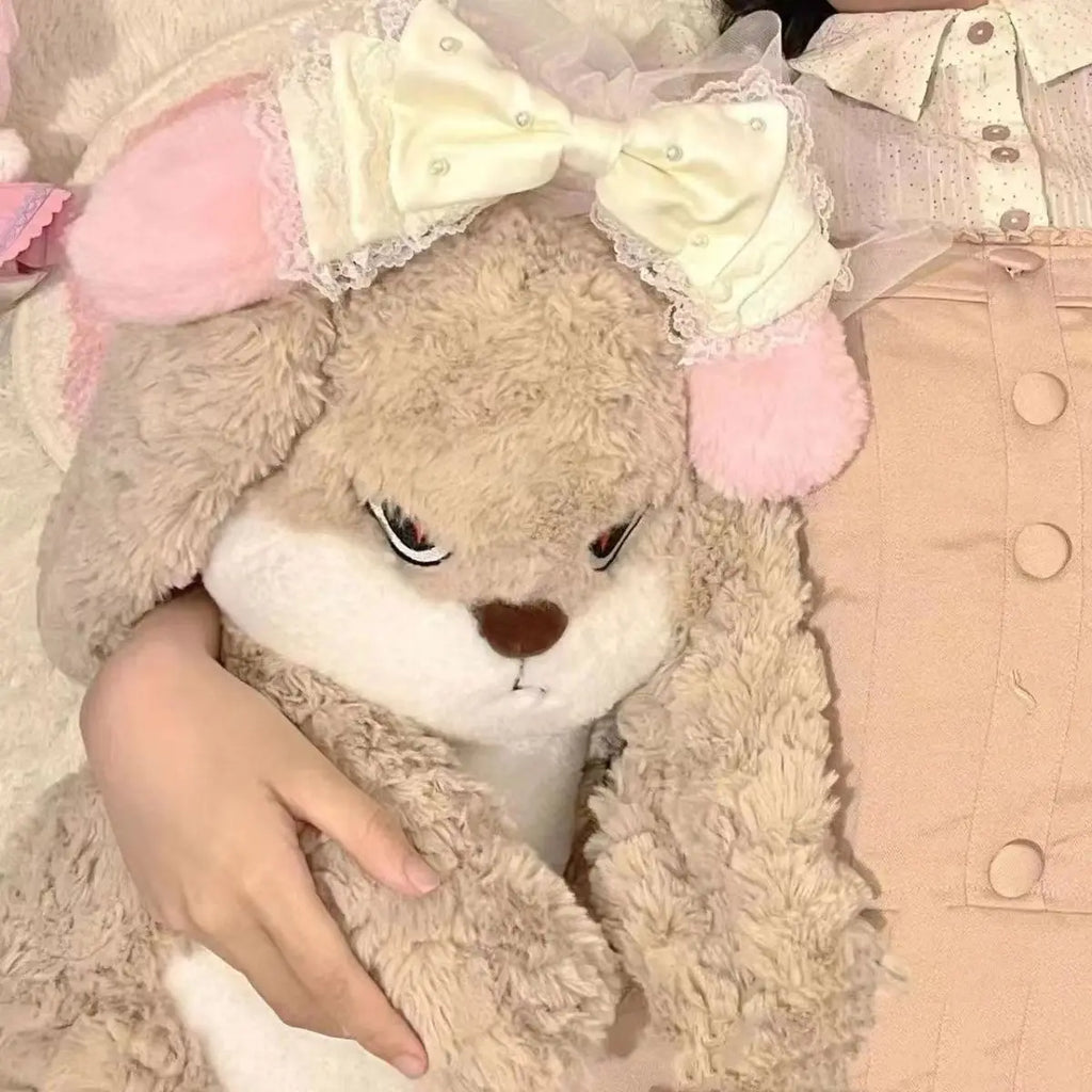 Peluche Lapin Grincheux Longues Oreilles – Doudou Moelleux Expression Mignonne
