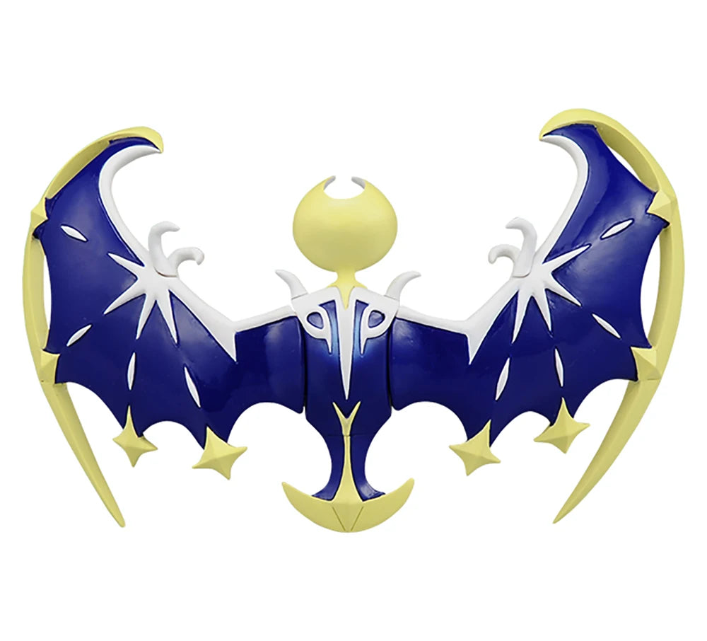 Figurine Pokémon officielle de Solgaleo et Lunala, emblèmes du Soleil et de la Lune.