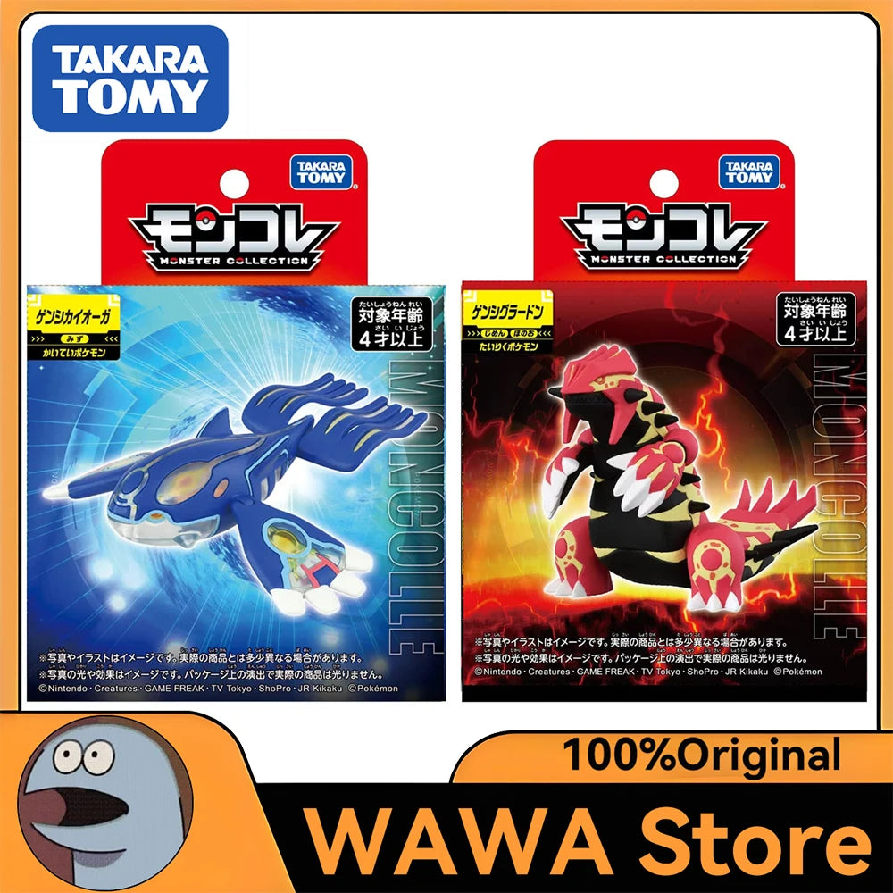 Figurine Pokémon officielle des formes ancestrales Primo-Kyogre et Primo-Groudon.