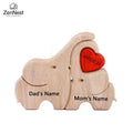 Puzzle Familial Éléphants Rose en Bois Personnalisable – Statuette Décorative Prénoms Gravés