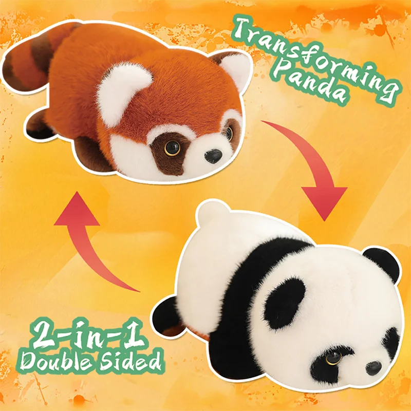 Peluche Reversible Panda & Panda Rouge – Doudou 2-en-1 Double Face