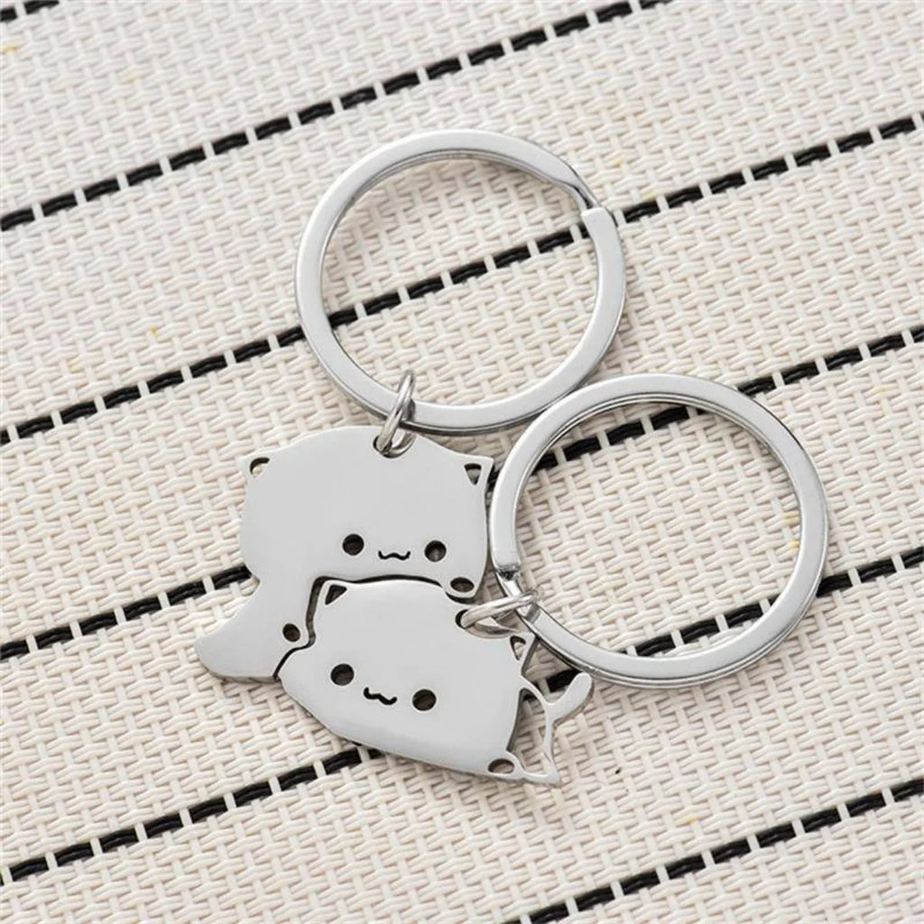Duo Porte-Clés Chats Métal Aimantés – Pendentif Encastrable Couple & Amitié