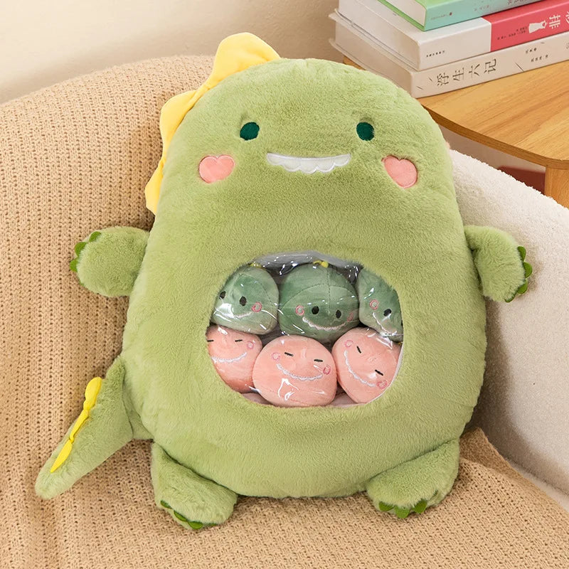 Coussin Peluche Fenêtre Transparente – Doudou Rempli de Mini Poupées Panda & Animaux