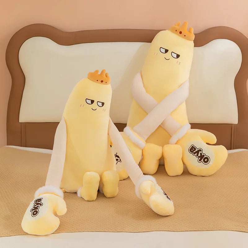 Peluche Banane Rigolote avec Couronne – Coussin Fruit Mangue Original Expressif