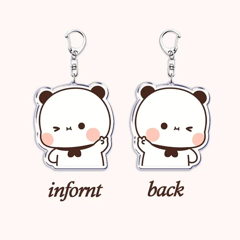Duo Porte-Clés Bubu Dudu Mini Oursons – Pendentif Acrylique Cœur & Câlin