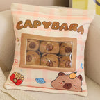Coussin Capybara Sachet Transparent – Oreiller Rempli de Mini Doudous