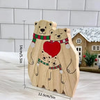Statuette Ours Noël en Bois Personnalisée – Puzzle Décoratif Écharpe & Cœur Gravé