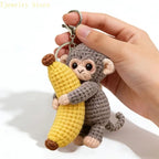 Porte-Clés Singe Tricoté avec Banane – Pendentif Crochet Fait Main Kawaii