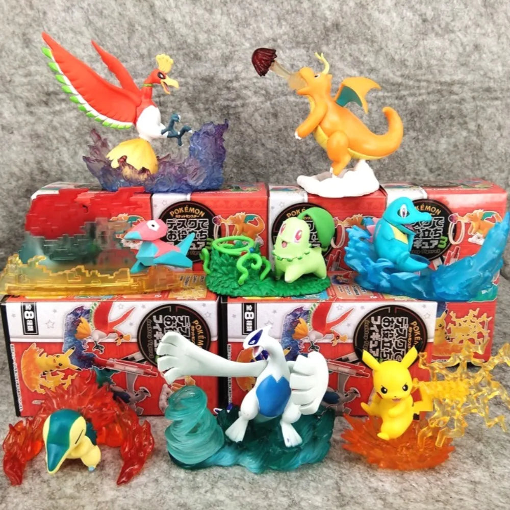 Ensemble de figurines Pokémon incluant des formes Teracristal translucides et des lignes évolutives
