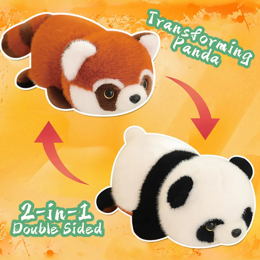 Peluche Reversible Panda & Panda Rouge – Doudou 2-en-1 Double Face