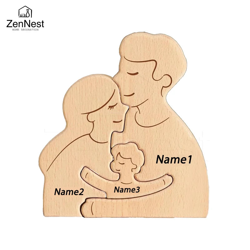 Statuette Silhouette Famille en Bois Personnalisée – Puzzle Décoratif Parents & Enfant