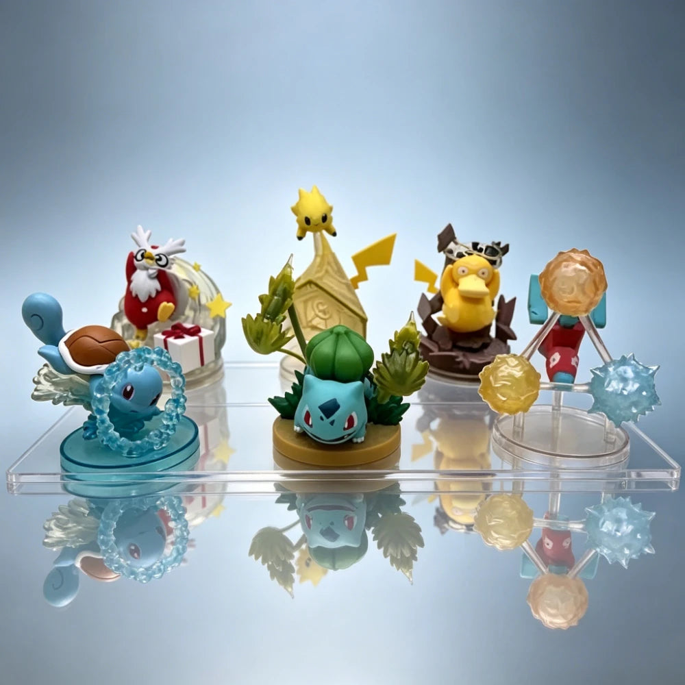 Lot de figurines Pokémon de collection avec des effets de cristal et d'attaques translucides