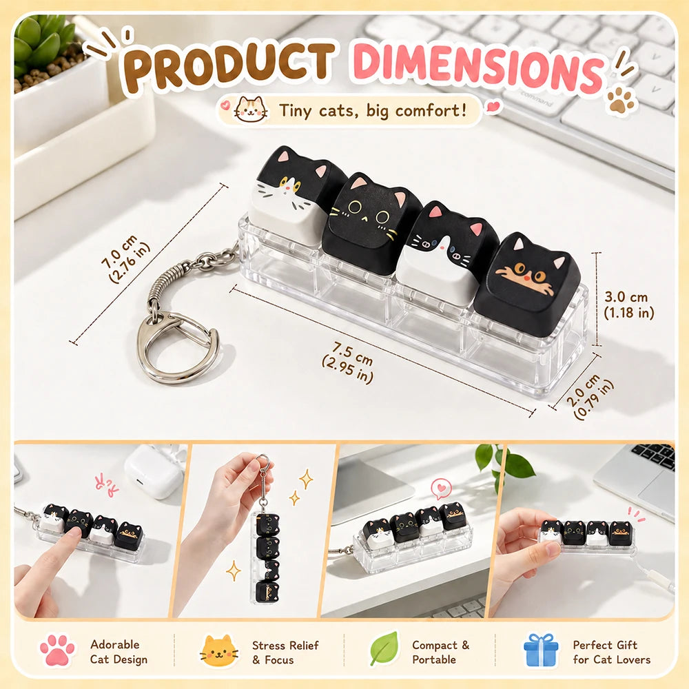 Porte-Clés Touche Clavier Fidget Chat – Jouet Anti-Stress Clic Klicker Kawaii
