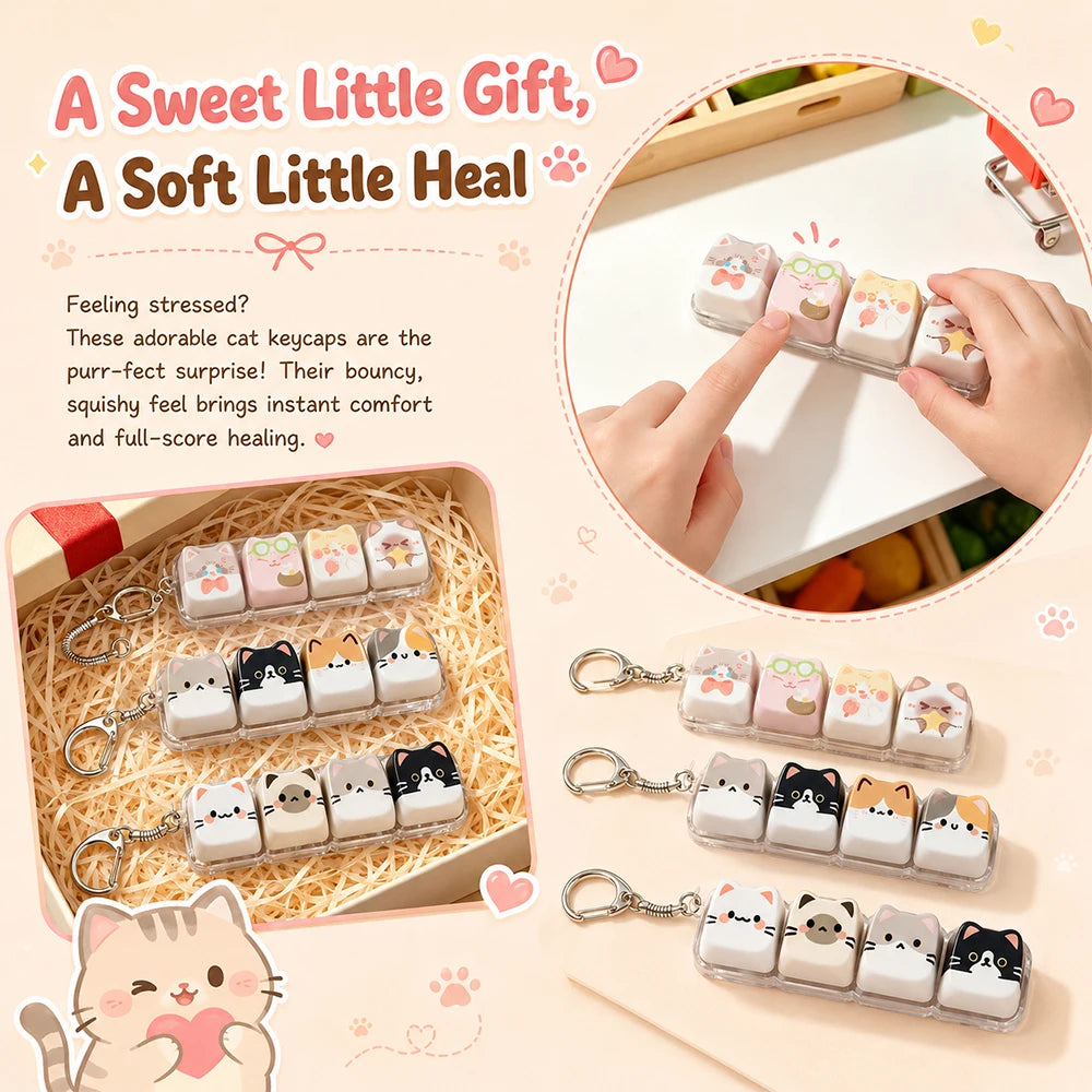 Porte-Clés Touche Clavier Fidget Chat – Jouet Anti-Stress Clic Klicker Kawaii
