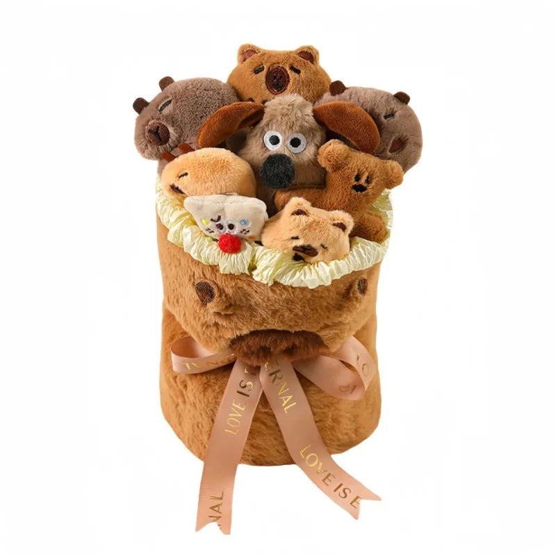 Bouquet de Peluches Capybara & Animaux – Emballage Cadeau Original Saint-Valentin