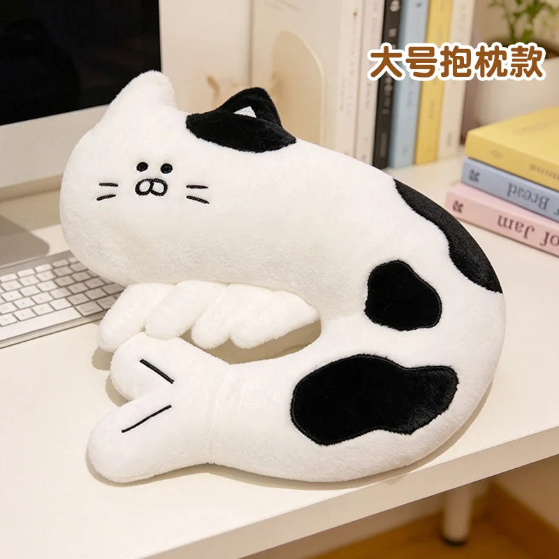 Peluche Chat Incurvée Forme crevette – Coussin de Nuque Moelleux Animaux