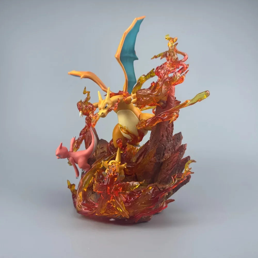 Statue Figurine Pokémon Évolution Dracaufeu - Effet Flamme Céleste (30cm)