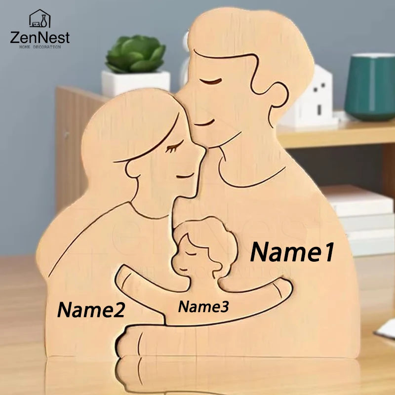 Statuette Silhouette Famille en Bois Personnalisée – Puzzle Décoratif Parents & Enfant