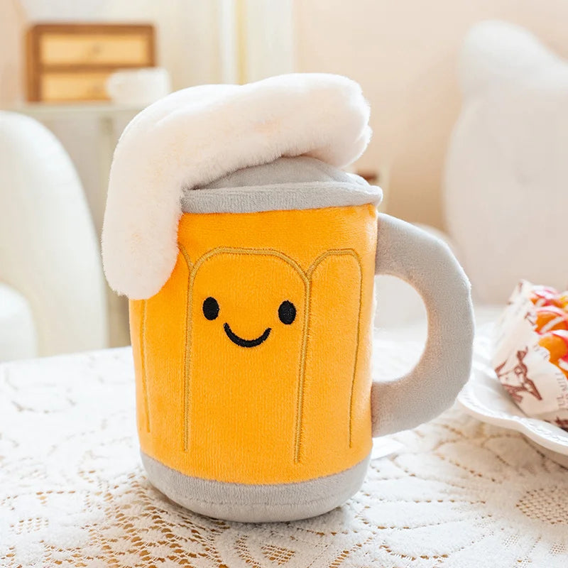 Peluche Chope de Bière & Tonneau Mousse – Doudou Kawaii Rigolo Boisson
