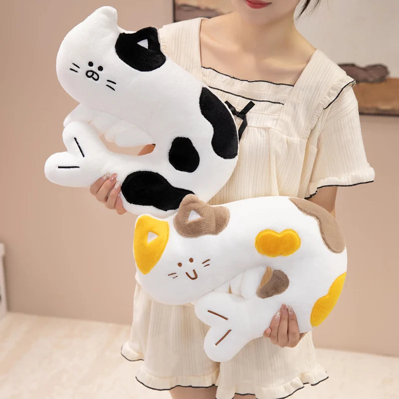 Peluche Chat Incurvée Forme crevette – Coussin de Nuque Moelleux Animaux