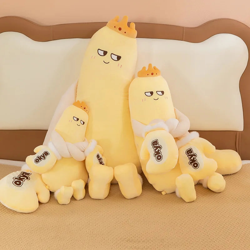 Peluche Banane Rigolote avec Couronne – Coussin Fruit Mangue Original Expressif