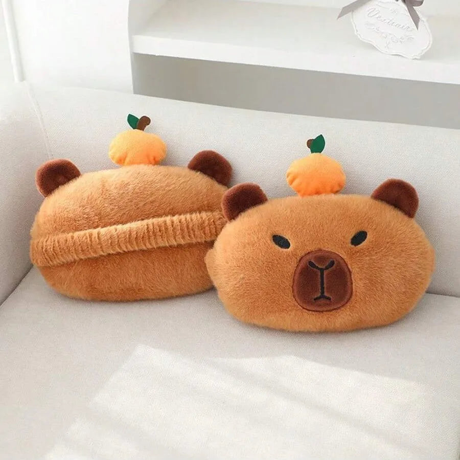 Kit Accessoires Auto Peluche Capybara – Repose-Tête, Protège-Ceinture & Boîte Mouchoirs