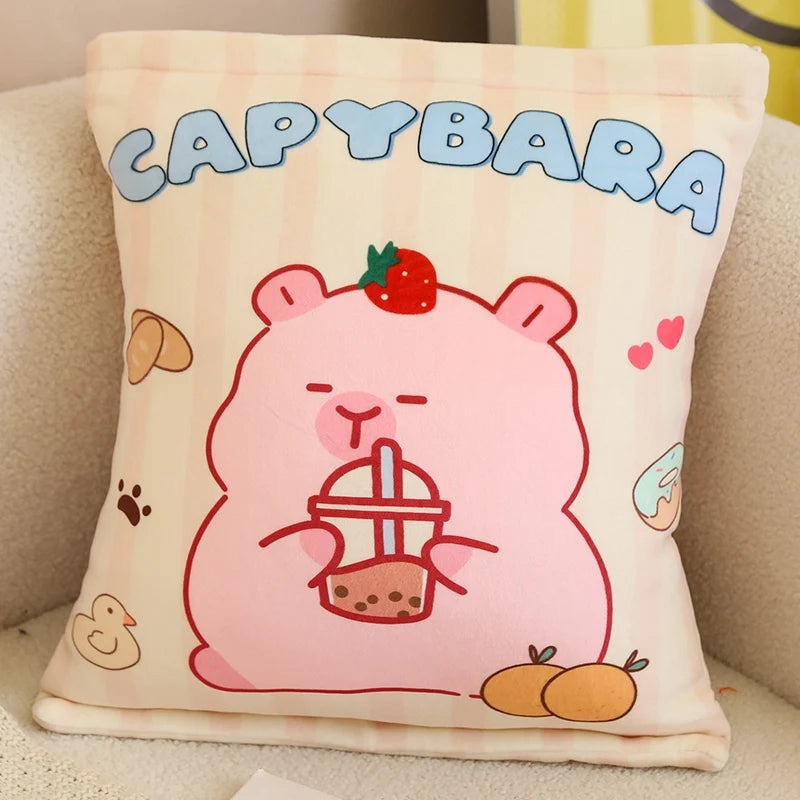 Coussin Capybara Sachet Transparent – Oreiller Rempli de Mini Doudous