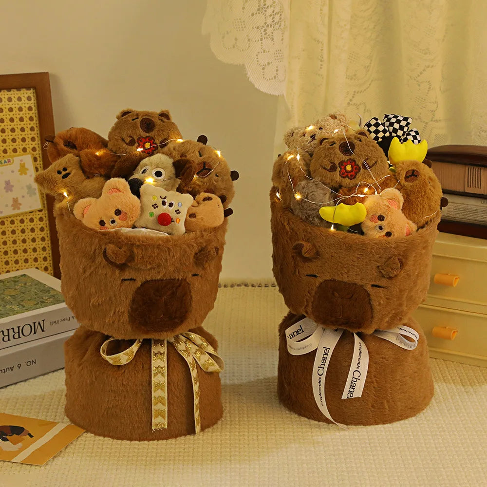 Bouquet de Peluches Capybara & Animaux – Emballage Cadeau Original Saint-Valentin