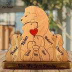 Statuette Lions Famille en Bois Personnalisée – Puzzle Décoratif Cœur & Noël