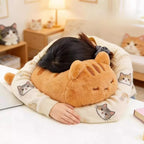 Peluche Chat Roux Moelleux Allongé – Coussin Matou Rayé Doux pour Câlin