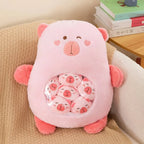 Coussin Peluche Fenêtre Transparente – Doudou Rempli de Mini Poupées Panda & Animaux